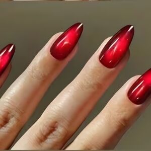 24 Pcs Elegant Cat Eye Red Nail Set Buy One Get One Free